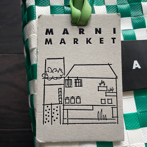 MARNI MARKET BASKET BAG IN white green WOVEN MATERIAL - Picture 2 of 9